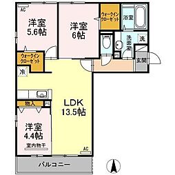 エスポワールタカムラ3A 3LDKの間取図画像