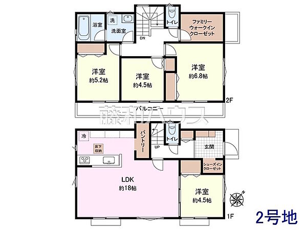 2号地　建物プラン例（間取図）　【三鷹市牟礼5丁目】