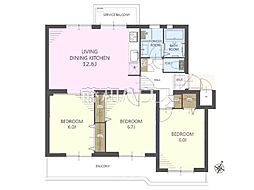 西八王子パークハイツ2号棟 3LDKの間取図画像