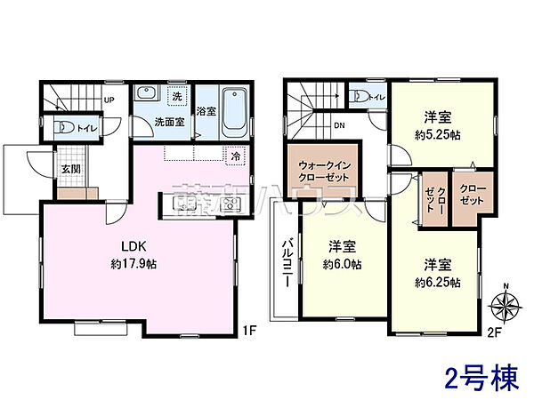 ≪2号地・参考プラン≫土地2990万円＋建物1800万円＝4790万円　 1階：45.33？、2階：44.51？、合計：89.84？【東久留米市前沢1丁目】