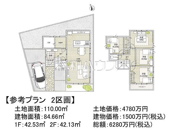 2号地　建物プラン例（間取図）　【府中市白糸台4丁目】