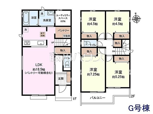 G号地 建物プラン例(間取図) 土地価格3920万円+建物価格1570万円=総額5490万円