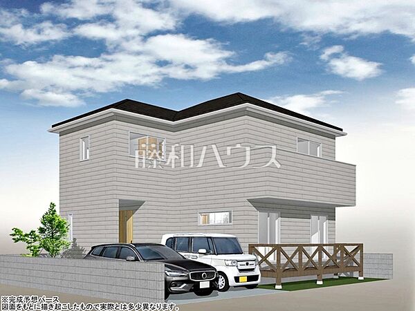 1号地　建物プラン例・南西側（パース・外観）　【小平市小川町1丁目】