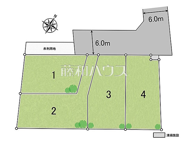 【全4区画】更地×平坦×135?超。第一種低層地域の静穏と開放を手に入れる。 全体区画図 【清瀬市下清戸4丁目】