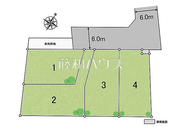 【全4区画】更地×平坦×135?超。第一種低層地域の静穏と開放を手に入れる。 全体区画図 【清瀬市下清戸4丁目】
