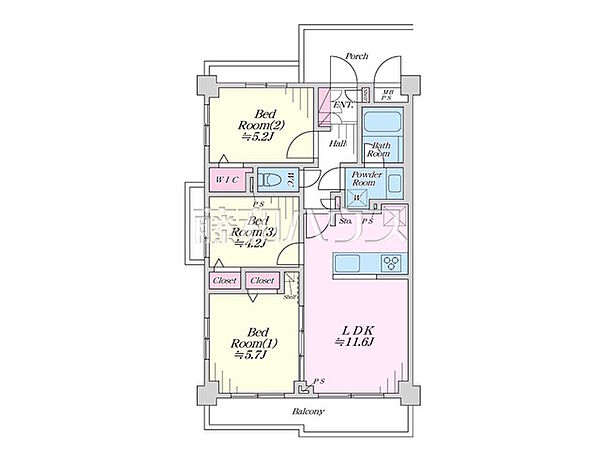 ≪間取図≫角住戸のため日当たり良好の開放的なお部屋です◎　【セイガステージ府中栄町】