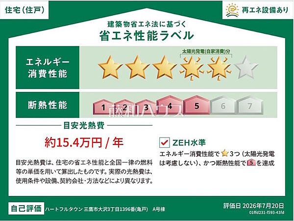 A号棟　省エネ性能ラベル　【三鷹市大沢3丁目】