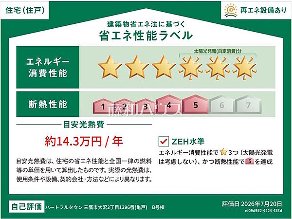 B号棟　省エネ性能ラベル　【三鷹市大沢3丁目】