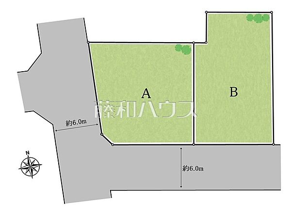 【B号地】≪区画図≫約45.05坪の敷地ですので、お庭も確保できる広さです。　【小平市花小金井2丁目】