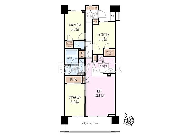 間取り図【パークホームズ調布桜堤通り】全居室、廊下等に収納スペースを設けた、収納重視の間取りとなっています。　
