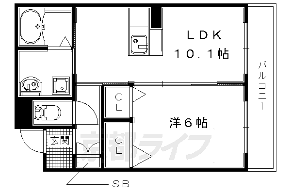 京都府城陽市枇杷庄西ノ口(賃貸マンション1LDK・3階・42.08㎡)の写真 その2