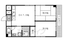 JR奈良線 長池駅 徒歩5分の賃貸マンション 3階2DKの間取り
