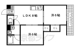 近鉄京都線 小倉駅 徒歩13分の賃貸マンション 4階2DKの間取り