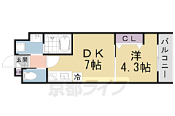 ＡＲＣＡ山科 1階1DKの間取り