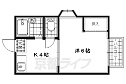 近鉄京都線 大久保駅 徒歩7分の賃貸アパート 2階1Kの間取り