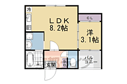 ハーモニーテラス納所町 1階1LDKの間取り