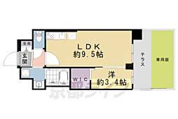 京都市営烏丸線 十条駅 徒歩3分の賃貸マンション 1階1LDKの間取り