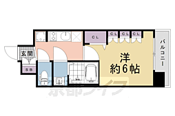 京都市営烏丸線 十条駅 徒歩4分の賃貸マンション 6階1Kの間取り