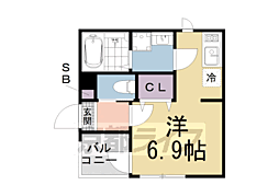ハーモニーテラス大宅早稲ノ内町 3階ワンルームの間取り