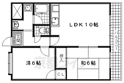 近鉄京都線 富野荘駅 徒歩14分の賃貸マンション 2階2LDKの間取り