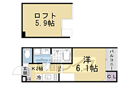 ハーモニーテラス椥辻中在家町 1階1Kの間取り