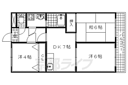 近鉄京都線 大久保駅 徒歩14分の賃貸マンション 2階3DKの間取り