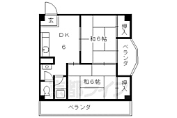 エクセル伏見 2階2DKの間取り