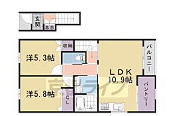京都市右京区嵯峨折戸町アパート 2LDKの間取図画像