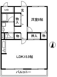 琵琶サンライフ 1LDKの間取図画像