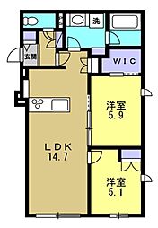 西宮市今津山中町マンション 2LDKの間取図画像
