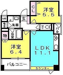 西宮アネックス 2LDKの間取図画像