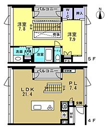 サンクタスコート芦屋 2LDKの間取図画像