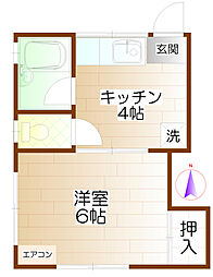 パークサイド小金井 1階1Kの間取り