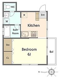 フローラ 1階1Kの間取り