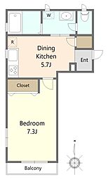 Beare 2階1DKの間取り