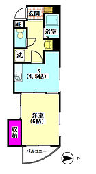 第5野口ビル 4階1Kの間取り