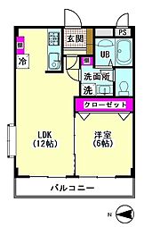 コーポ中村 1LDKの間取図画像