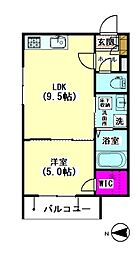 クローバーテラス 1LDKの間取図画像