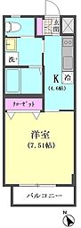 プランドウル大森 3階1Kの間取り