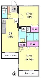 センチュリーフォレスト 1階2DKの間取り