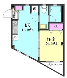 クローバーハイツ 1DKの間取図画像