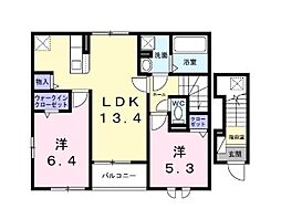 シャリティ・ベルI 2階2LDKの間取り