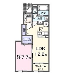 シャリティ・ベルII 1階1LDKの間取り