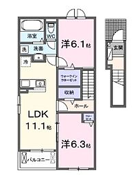 シャリティ・ベルII 2階2LDKの間取り