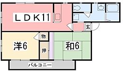 パストラルハイツB棟 2LDKの間取図画像