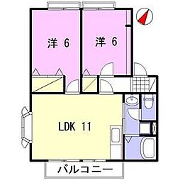 サンビレッジ阿成A棟 2LDKの間取図画像