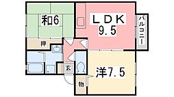 ハイツミウラB 2LDKの間取図画像