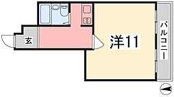 カルム白鷺 1Kの間取図画像