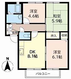 カーサA&C3号棟 3DKの間取図画像