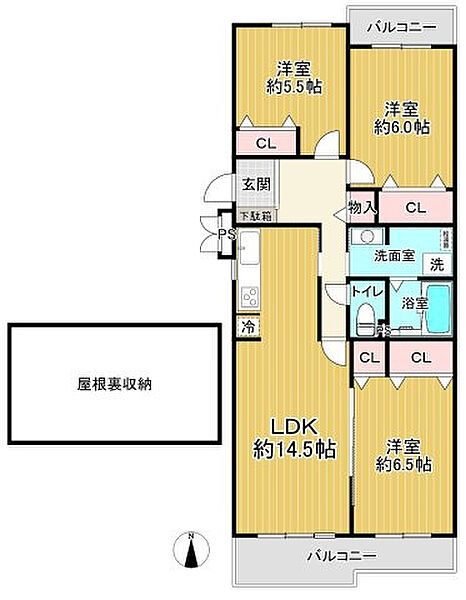 小屋裏収納付き！最上階のお部屋です！　